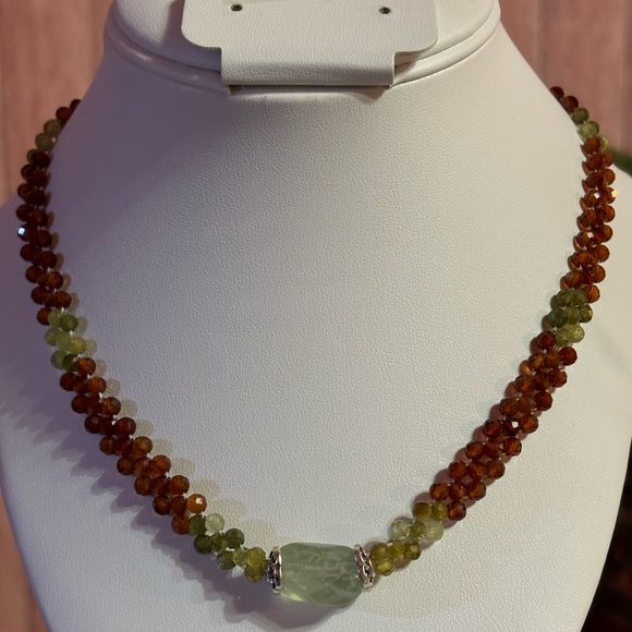 Hand Crafted Jewelry - Hand crafted necklace genuine orange and green garnet focal green stone 18 in